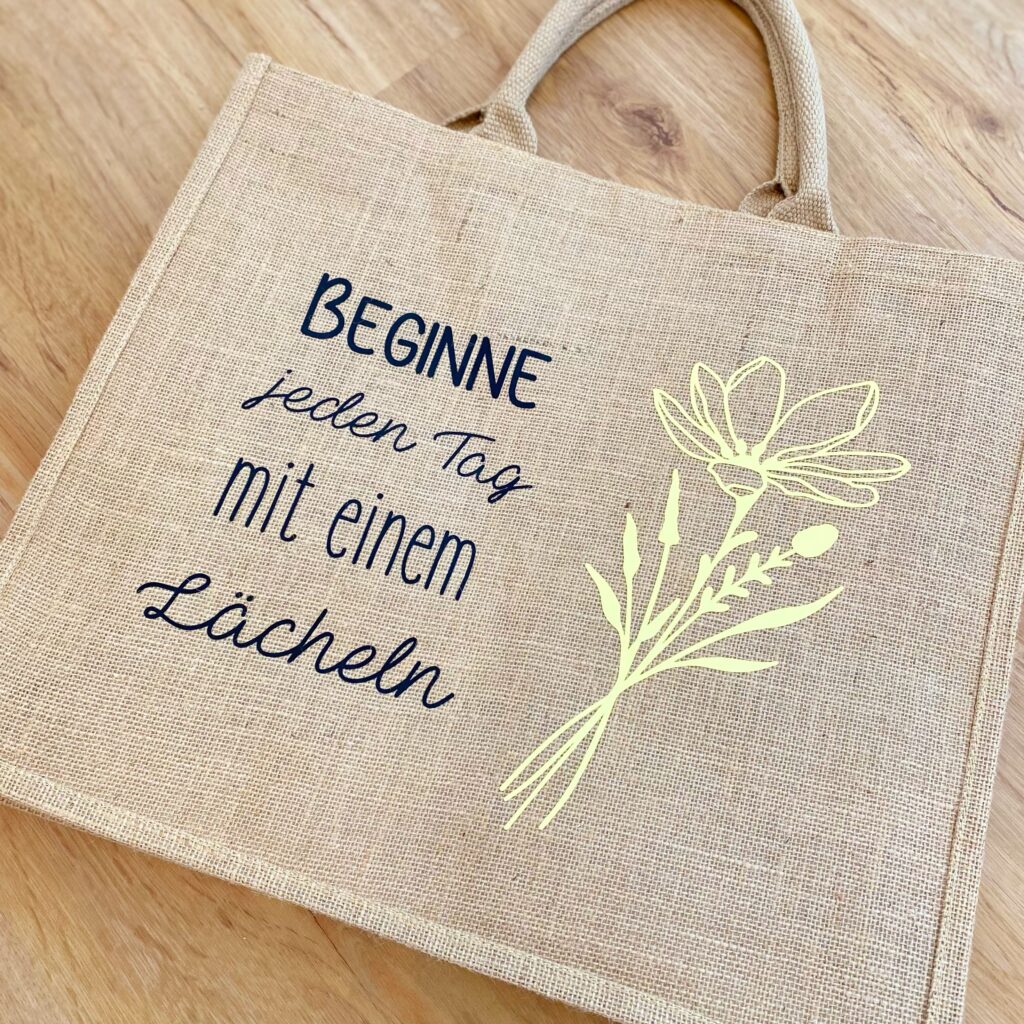 Jutetasche groß jeden Tag Lächeln