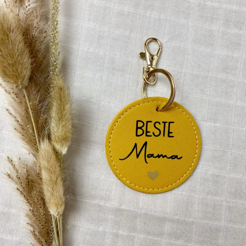 Schlüsselanhänger rund gelb Beste Mama