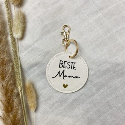 Schlüsselanhänger rund beige Beste Mama