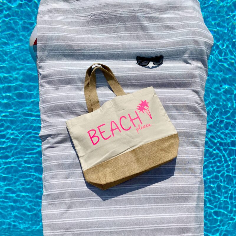 Badetasche Jute Baumwolle Beach please