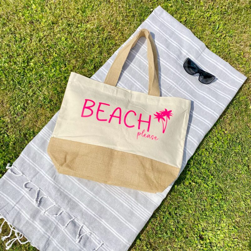 Badetasche Jute Baumwolle Beach please