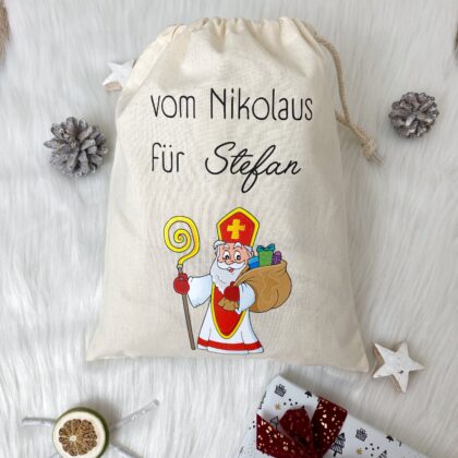 Nikolaussackerl aus Baumwolle mit Nikolaus personalisiert