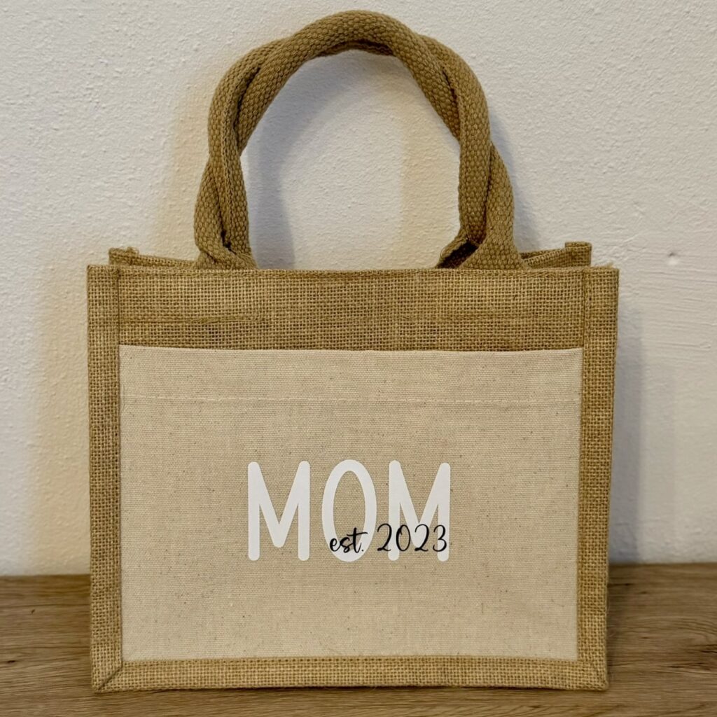 Jutetasche mini weiß Mom